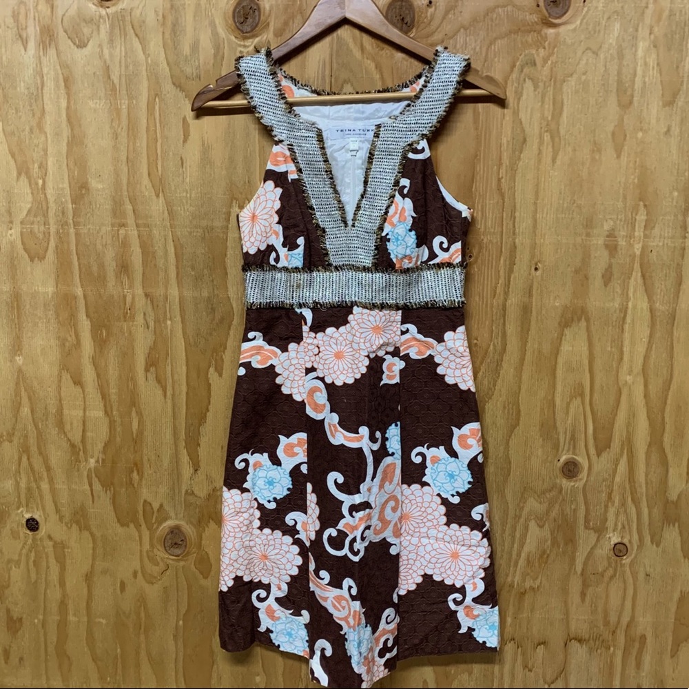 Trina Turk Halter Neck Floral Brown Dress